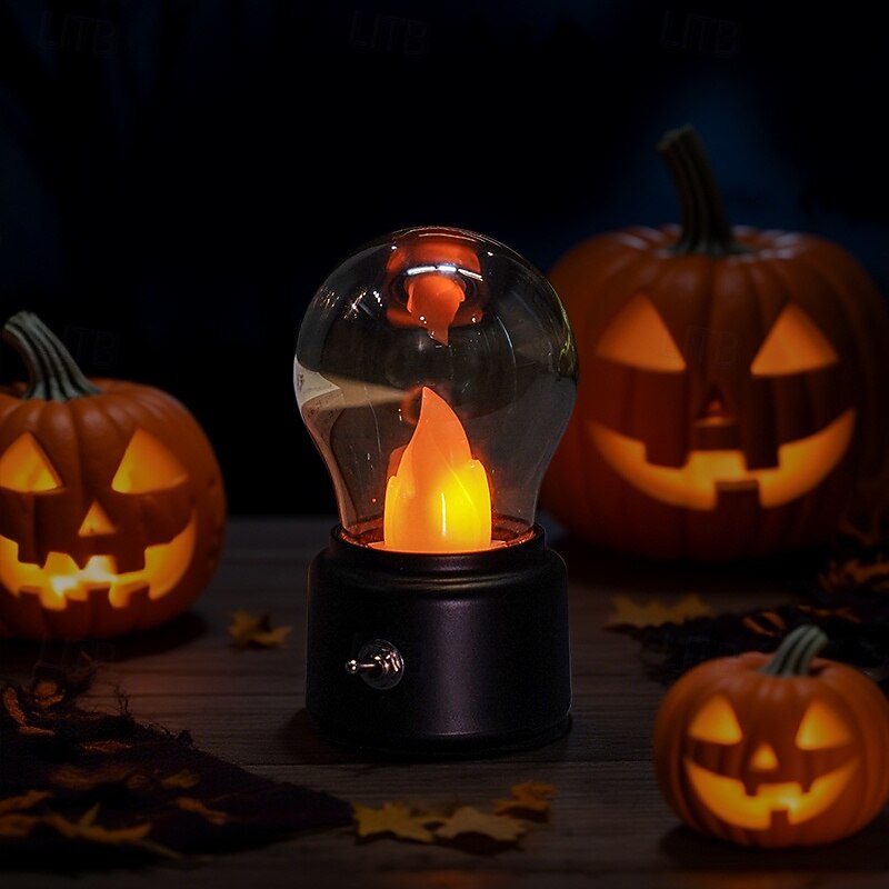 1 Pc retro light bulb night light jumping flame light bedroom bedside sleep light LED light USB charging and plugging dual-use desktop atmosphere light Halloween Christmas holiday atmosphere light