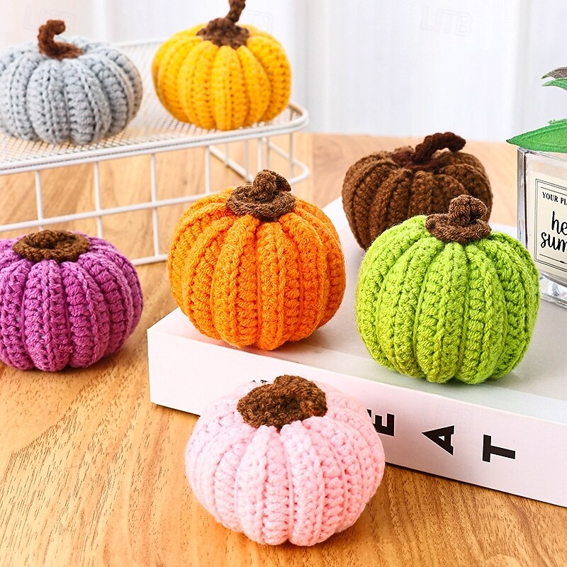 Knitted Halloween Simulation Pumpkins, Soft Decorative Plush Pumpkins for Table Centerpiece, Fall Harvest, Halloween Party, Home Decor Display