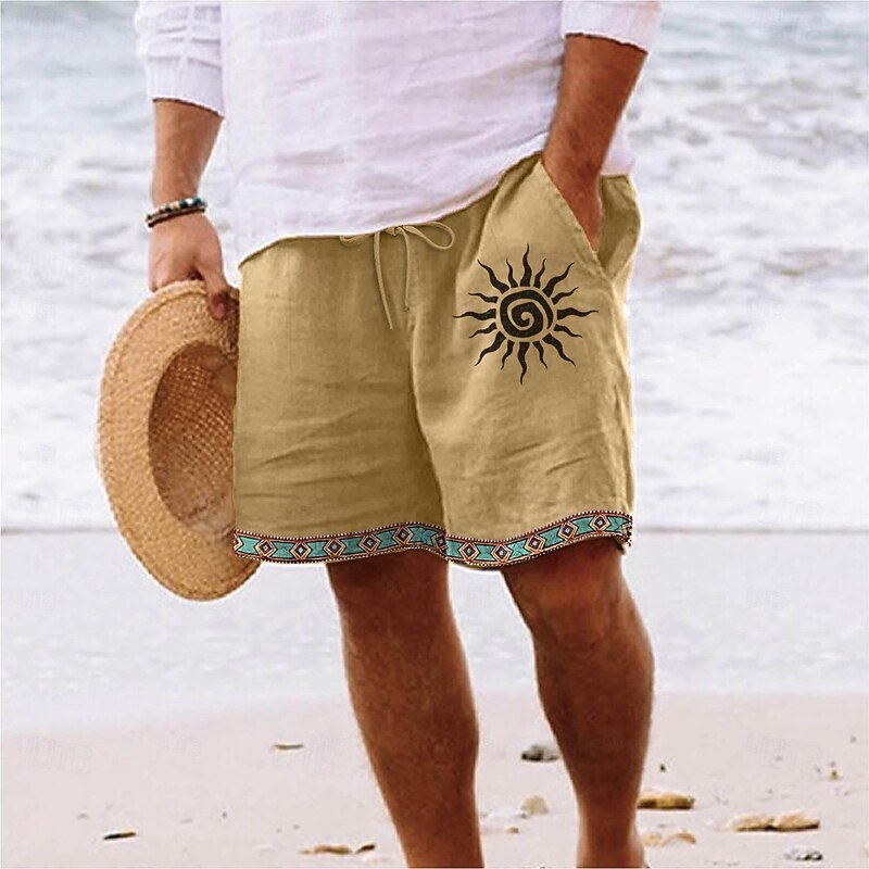 Men's Shorts Linen Shorts Summer Shorts Beach Shorts Elastic Waist Drawstring Straight Leg Plain Comfort Soft Knee Length Daily Beach Vacation Fashion Yellow Blue Inelastic