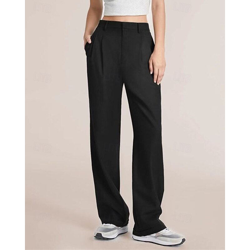 Women's Wide Leg Cropped Pants Streetwear Casual Ankle-Length High Waist Solid Color Pocket Breathability Soft Micro-elastic Vacation Street Daily Wear Black White Blue Brown Spring Fall Regular Fit2