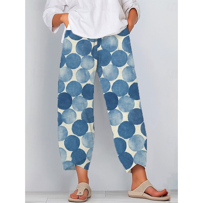 Women's Slacks Pants Trousers Vacation Vintage Ethnic Style Ankle-Length High Waist Graphic Geometic Elastic Waistband Comfy Breathability Soft Inelastic Outdoor Street Daily Blue Purple Green Summer