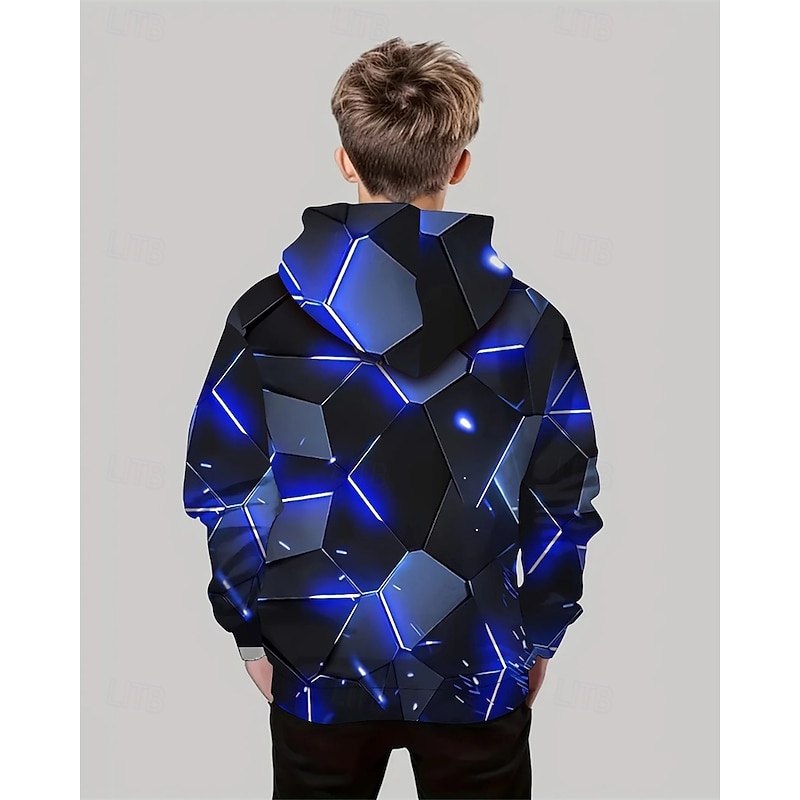 Boys' 3D Geometric Hoodie Long Sleeve Spring Fall Fashion Streetwear Kids 4-12 Years Hooded Outdoor Casual Daily Regular Fit2