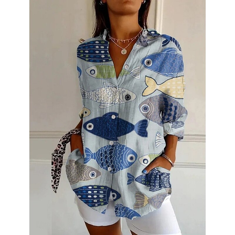 Women's Shirt Floral Graphic Active Daily Stylish Long Sleeve Shirt Collar Regular Tops Daily Holiday Buttons Print White Red Navy Blue Blue Khaki Spring Fall4