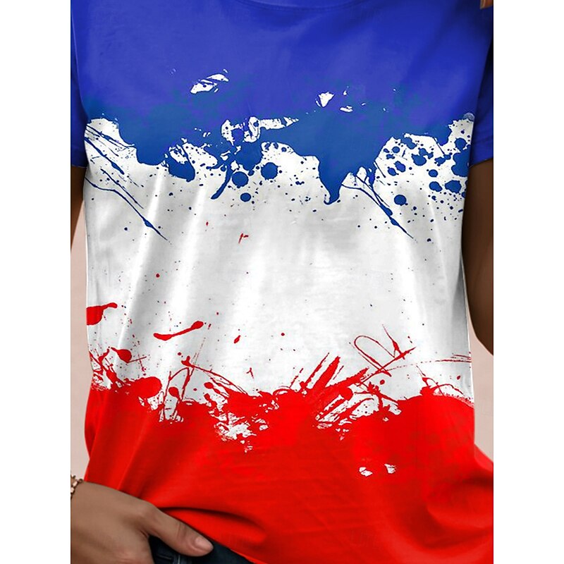 French Women's T Shirt Graphic Flag Vintage Stylish Casual Short Sleeve Crew Neck Regular Tops Daily Weekend Print Red Blue Summer Spring3