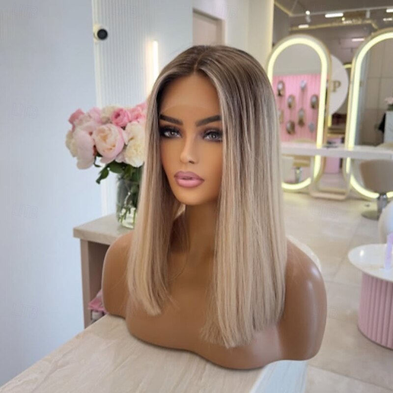 Remy Human Hair 5x5 Closure 13x4 Lace Front Wig Short Bob Brazilian Hair Straight Blonde Wig 130% 150% Density with Baby Hair Ombre Hair 100% Virgin Glueless Pre-Plucked For Women Short Human Hair2