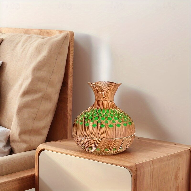 Wood Grain Humidifier-Flower Shape Mini Humidifier with Cool Mist Humidifier for Bedroom/Desk/Car/Office,2 Mist Mode Waterless Auto Shut-Off, 7 Colors Lights Changing with USB4