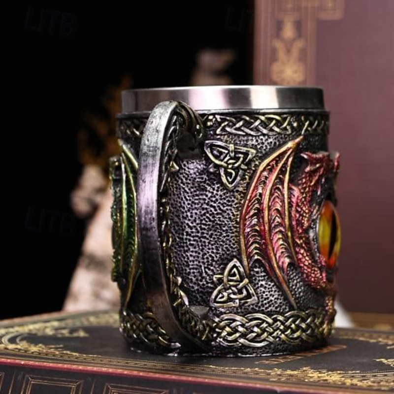 Dragon Eye Stainless Steel Beer Mug,Oktoberfest Gift Mug Unique Dragon Sculpted Coffee Cup, 3D Dragon Statue Water Tumbler, Creative Metal Tankard2
