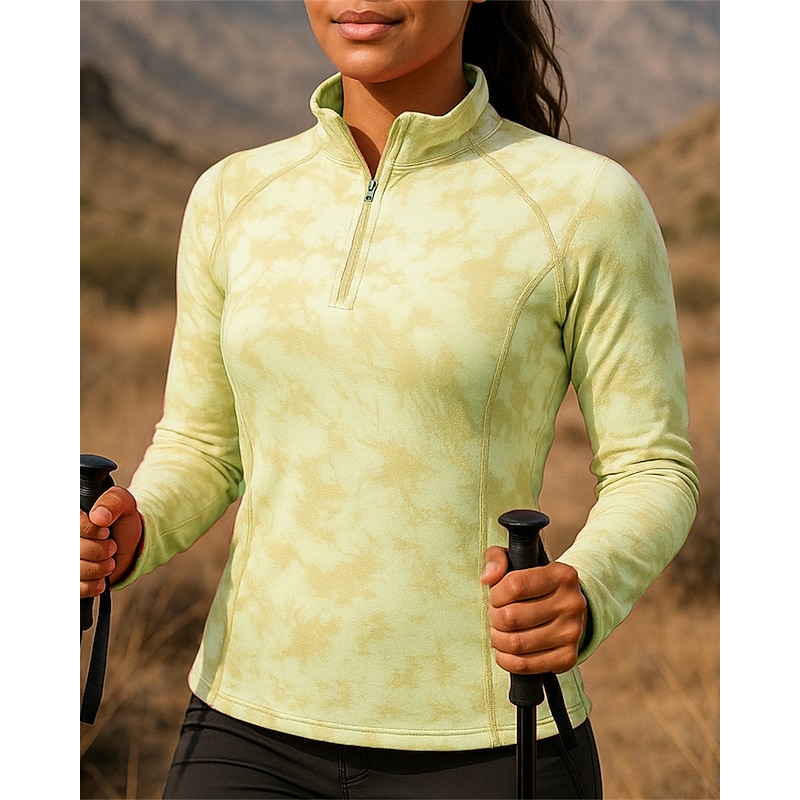 Women's Polo Sweatshirt Hiking top Long Sleeve Stand Collar Top Outdoor Breathable Quick Dry Lightweight Elastic Slim Quarter-Zip Pullover Polyester Pink Green Khaki Tennis Golf Running4