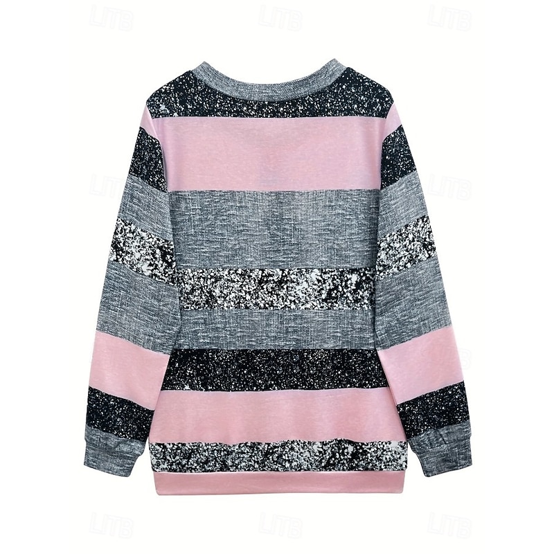Women's Quarter Zipper Sweater Geometric Striped Casual Long Sleeve Crew Neck Regular Tops Home Street Dailywear Print Pink Fall Winter2