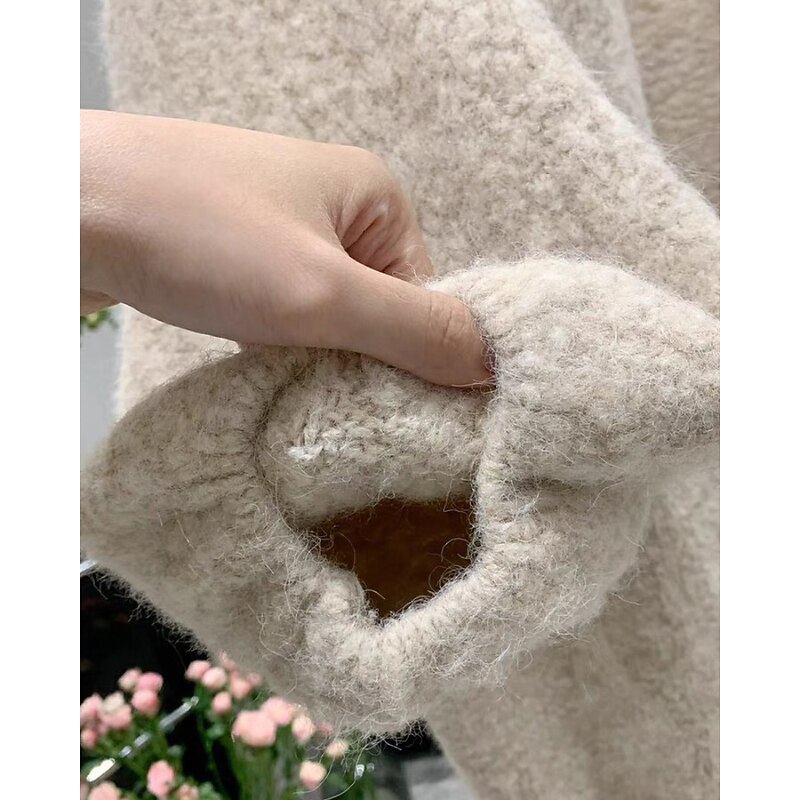 Women's Cardigan Fashion Solid Color Ribbed V Neck Knitted Long Sleeve Regular Tops Knit Outdoor Daily Going out Beige Coffee Fall4