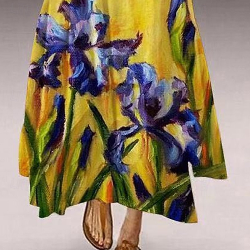 Women's Long Dress Maxi Dress Casual Dress Print Dress Elegant Fashion Classic Outdoor Vacation Holiday Regular Fit Flower Long Sleeve V Neck White Yellow Summer Spring4