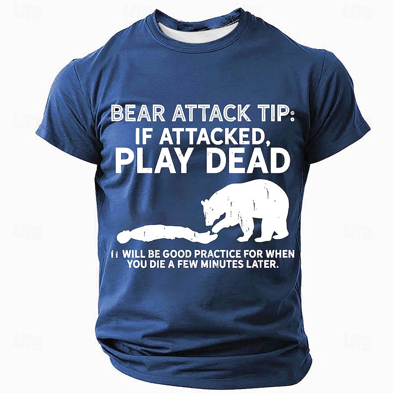 Men's Funny Bear Attack Graphic Short Sleeve T-Shirt - Play Dead Dark Humor Tee4