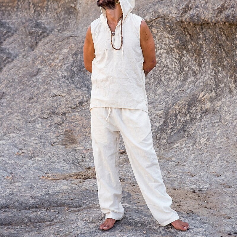 Men's Tank T-shirt Suits Shirt and Pant Sets 2 Pieces Outfits Short Sleeve Hooded Summer Plain Fashion Casual 2 Piece Vacation Daily Wear Going out White Top Tee for Men2