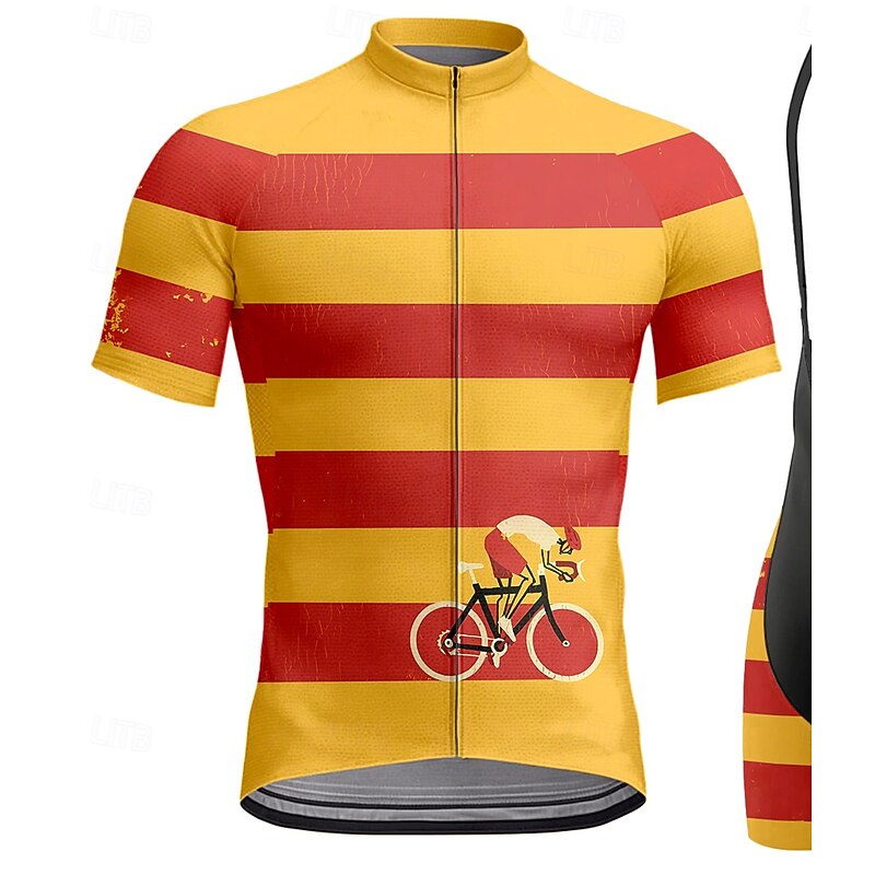 Men's Cycling Jersey with Bib Shorts Short Sleeve Orange Bike Sports Graphic Lines / Waves Stripes Clothing Apparel3
