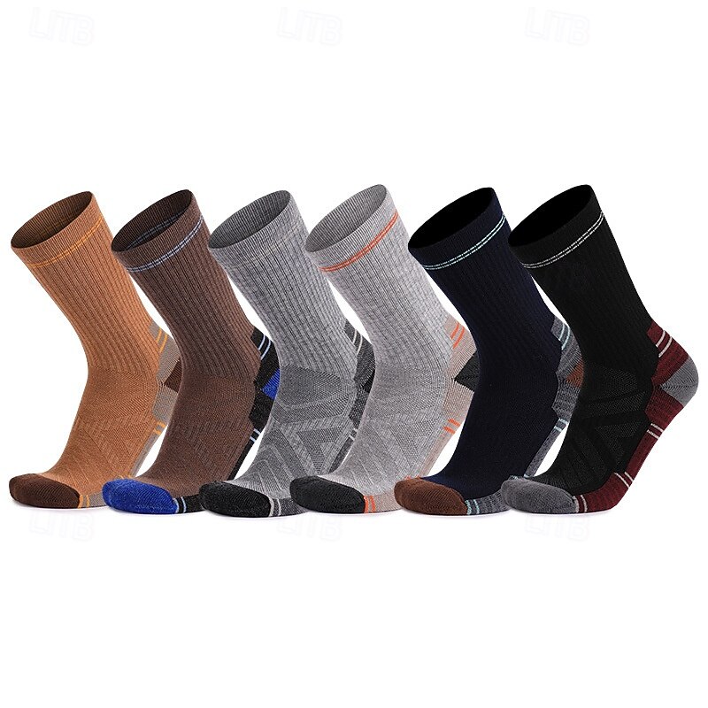 1 Pair Men's merino wool socks Hiking Socks Running Socks Sports Socks Thermal Warm Breathable Anti Blister Thick Winter Outdoor quarter crew Patchwork Merino Wool Black Royal Blue Light Grey for Ski
