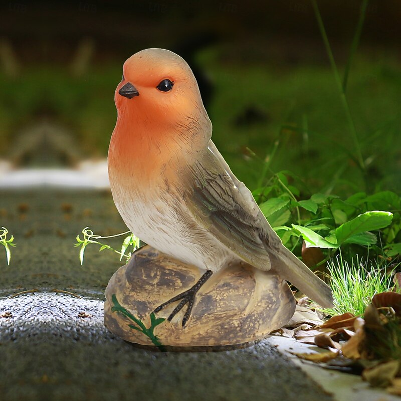 1 Pc  Outdoor Solar Landscape Lights Waterproof Resin Luminous Bird Simulation Robin Bird Decorative Light Courtyard Garden Park Lawn Path Statue Landscape Light3