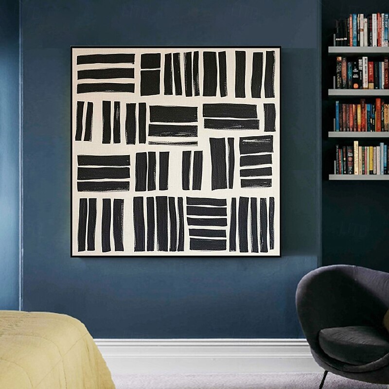 Mintura Handmade Beige & Black Minimalist Oil Paintings On Canvas Wall Art Decoration Modern Abstract Picture For Home Decor Rolled Frameless Unstretched Painting
