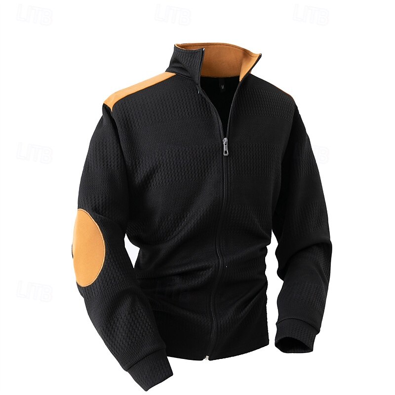 Men's Sweatshirt Full Zip Sweatshirt Black White Blue Khaki Gray Standing Collar Color Block Jacquard Patchwork Pocket Sports & Outdoor Daily Holiday Polyester Streetwear Basic Casual Spring Autumn3