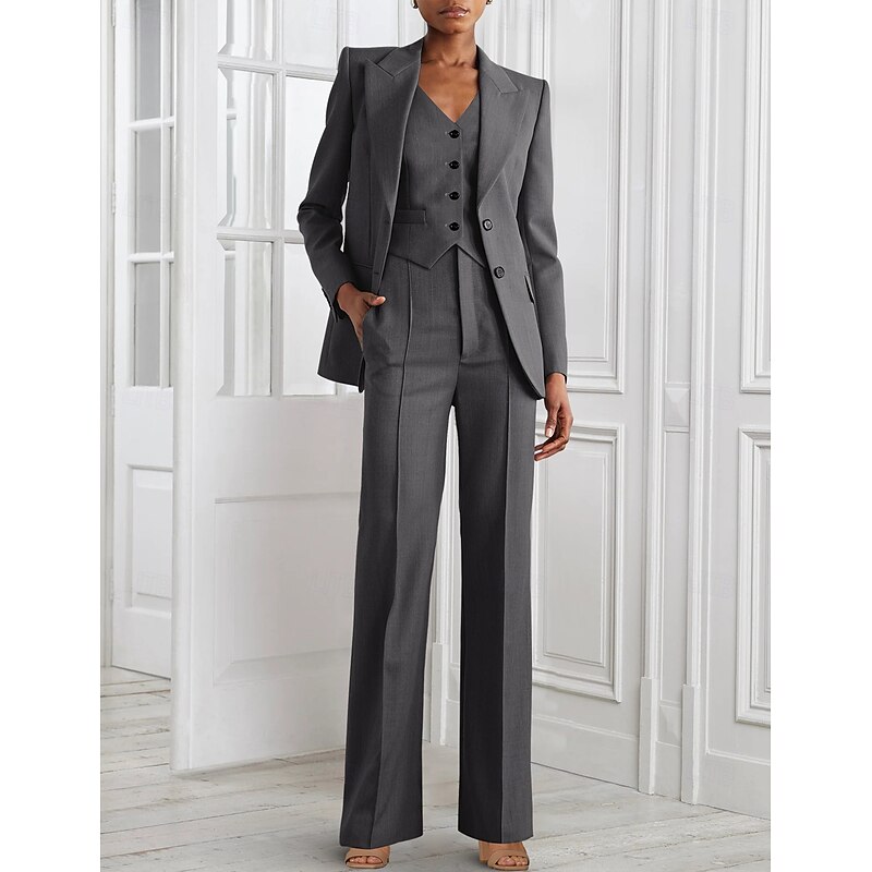 Women's 3 Pieces Suits Formal Wedding Guest Elegant Vintage Simple Long Sleeve Floor Length Peak Lapel Single Breasted2