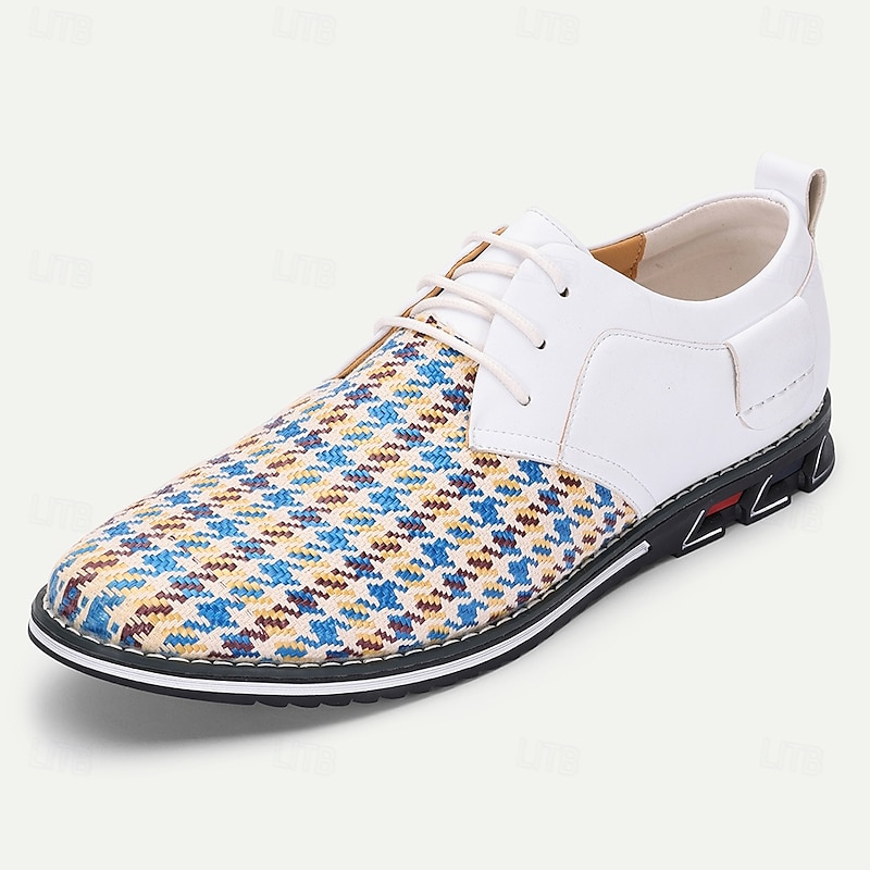 Woven White and Blue Men's Lace-Up Shoes Featuring Breathable Material and Trendy Design - Ideal for Casual Outings Summer Events and Everyday Wear2