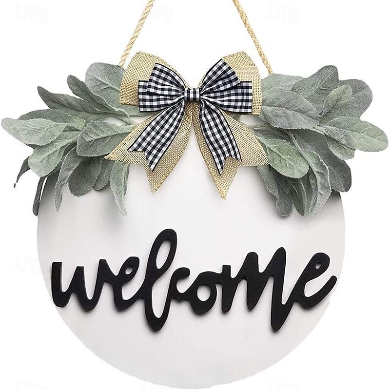 Fall Welcome Wood Door Hanger,Thanksgiving 3D Plaid Front Door Sign, Rustic Hanging Porch Wreath Autumn Home Decor