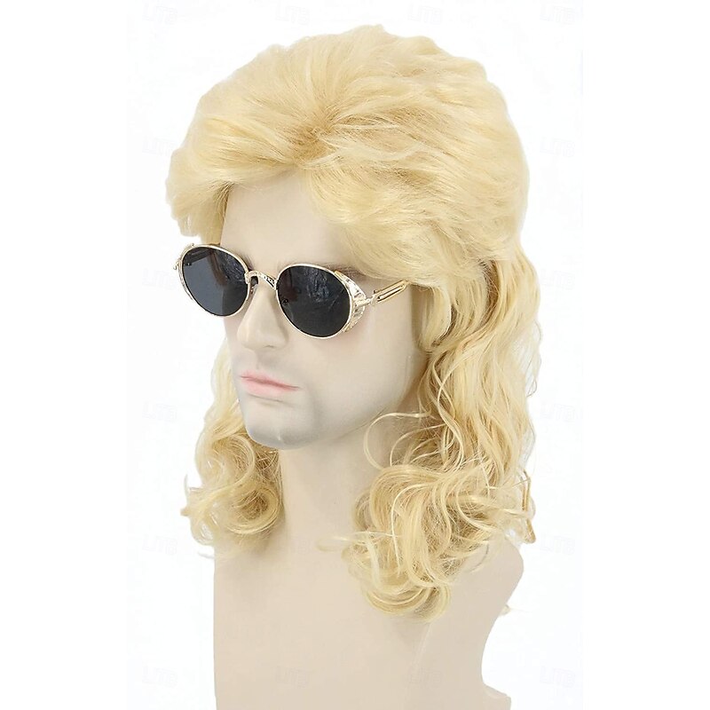 Men's Wig 80s Wig Blonde Long Straight Hair Mullet Wig Halloween Costume Fashion Wig Fancy Party Accessories Wig4