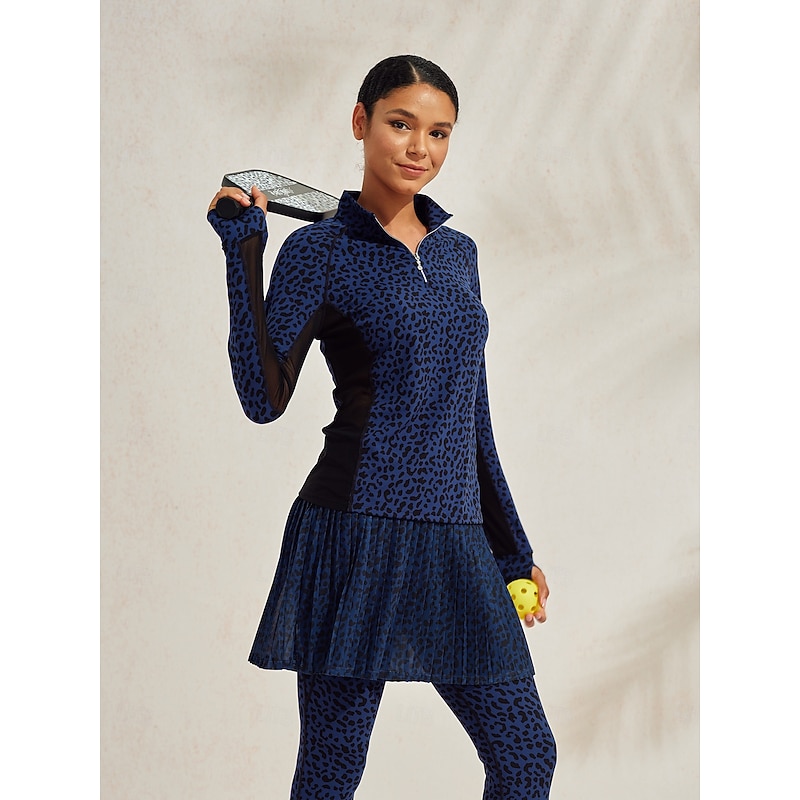 Women's Tennis Shirt Navy Blue Long Sleeve Shirt Ladies Golf Attire Clothes Outfits Wear Apparel