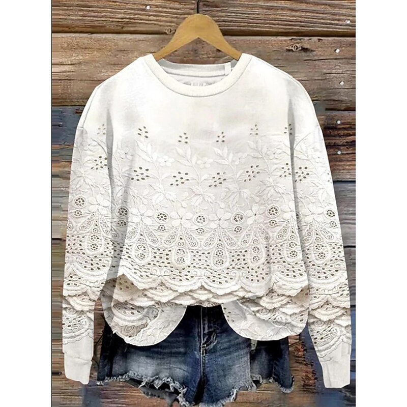 Women's Pullover Sweatshirt Floral Casual Long Sleeve Crew Neck Regular Tops Home Street Dailywear Print Pink Beige Light Blue Summer Spring Fall Winter