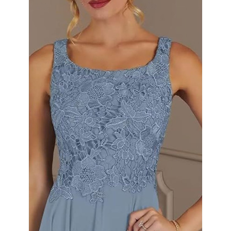 Two Piece Dress Sets Mother of the Bride Dress Elegant Simple Square Neck Floor Length Chiffon Sleeveless with Solid Color3