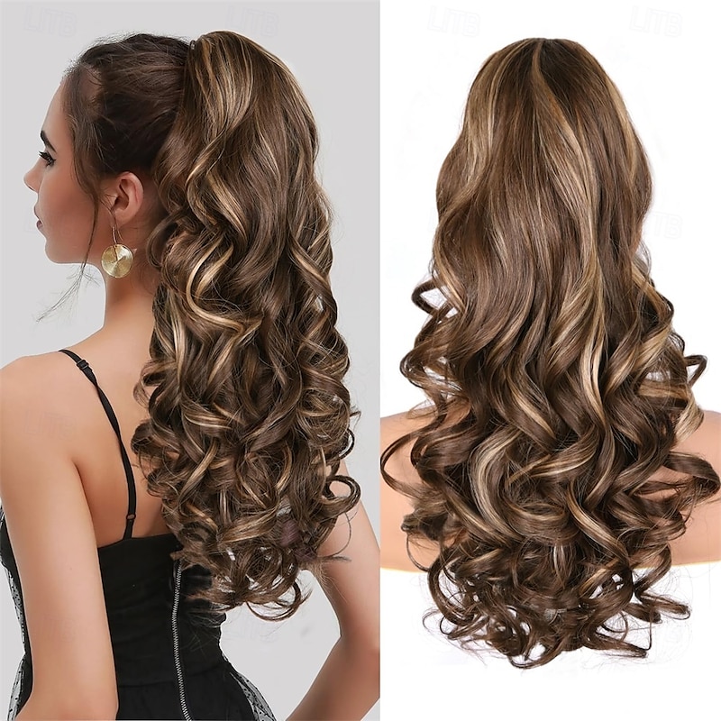 24 Inch Ponytail Extension Clip on Ponytails for Women Long Curly Wavy Ponytail Extensions for Women Synthetic Layered Pony Tails Hair Extensions