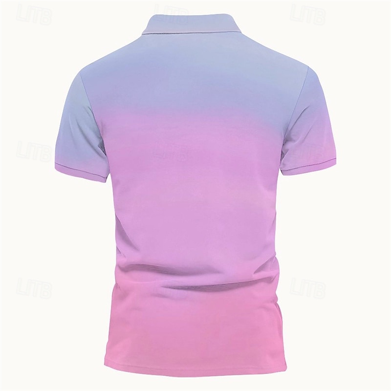 Men's Polo Button Up Polos Casual Sports Lapel Short Sleeve Fashion Basic Gradual Buttons Summer Spring Light Pink Light Blue Pink Blue Sky Blue Light Sky Blue Polo2
