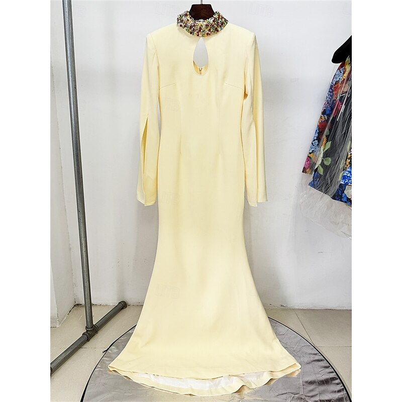 Mermaid / Trumpet Party Dresses Elegant Dress Formal Wedding Floor Length Long Sleeve Crew Neck Satin with Embroidery3