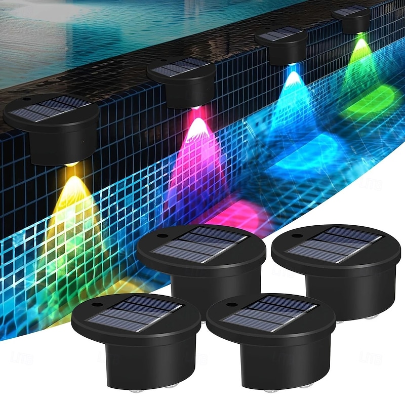 4/8 Pcs Solar Pool Side Light RGB Solar Fence Light Outdoor LED Stair Light for Yard Wall Patio Fence Path Lighting Decoration2