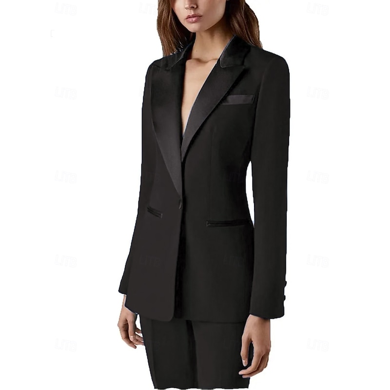 Women's 2 Pieces Suits Formal Wedding Guest Stretch Crepe Elegant Simple Casual Long Sleeve Floor Length Peak Lapel Single Breasted3