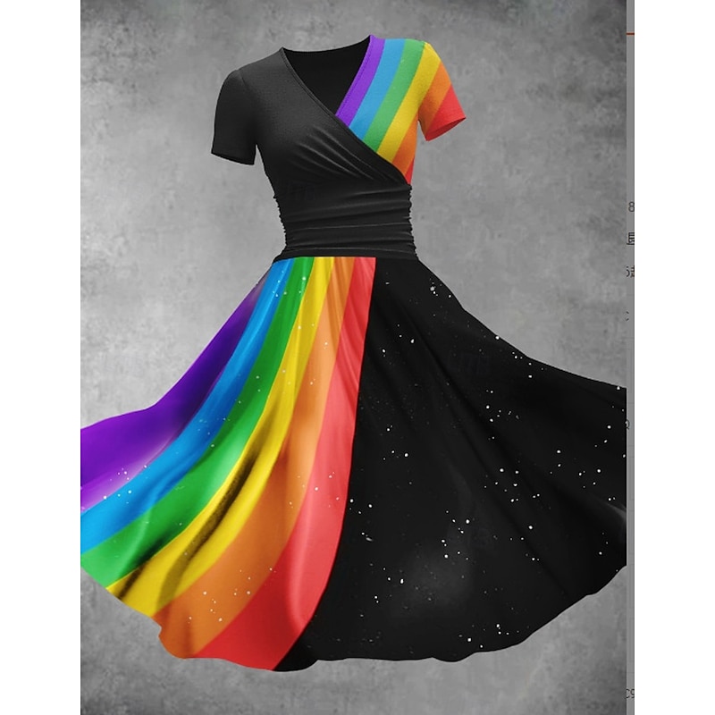 Women's Midi Dress A Line Dress Summer Dress Fit And Flare Dress Party Casual Daily Holiday Regular Fit Graphic Geometric Color Block Short Sleeve V Neck Black Purple Green Summer