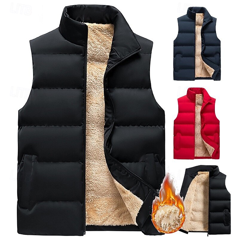Men's Hiking Vest Fleece Vest Sleeveless Vest Outdoor Thermal Warm Lightweight Breathable Winter Zipper Polyester Black Red Dark Blue Hunting Fishing Climbing