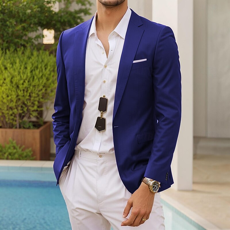 Men's Blazer Jacket Sport Coat Notch Collar Casual Solid Colored Blazer Grape Navy Blue Royal Blue Standard Fit Single Breasted One-button2