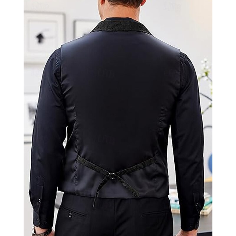 Men's Vest Waistcoat Gilet Vacation Party Business Fashion Casual Spring Fall Pocket Buttons Polyester Comfortable Print Single Breasted One-button Lapel Regular Fit Black Yellow Vest2