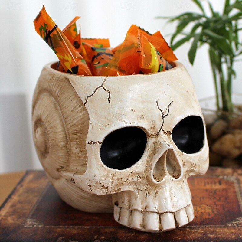 Halloween Resin Skull Planter Pot, Spooky Skeleton Head Candy Bowl for Haunted House Decor and Tabletop Display2