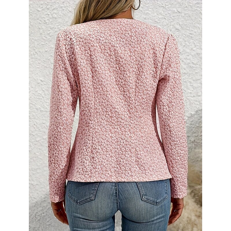 Women's Casual Jacket Comfortable Breathable Zipper Pocket Casual Plain Vacation Street Casual Daily Wear Single Breasted Short Crewneck Regular Fit Long Sleeve Outerwear Pink Spring Fall2