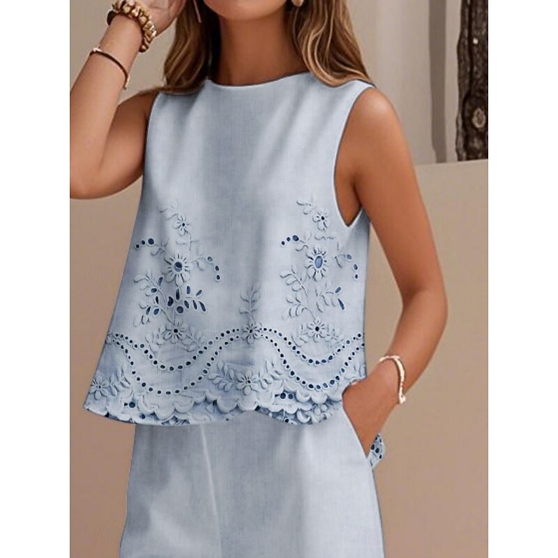 Women's Elegant Fashion Streetwear Two Piece Sets Blouse Vest Pants Trousers Sleeveless Crew Neck Outdoor Work Casual Floral Print Vacation Daily Holiday Pink Blue Summer Regular Fit2