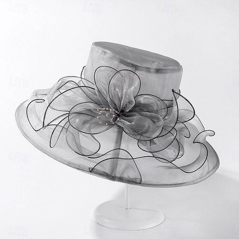 Hats Organza Sun Hat Formal Wedding Evening Party Tea Party Horse Race Elegant Vintage With Floral Headpiece Headwear2