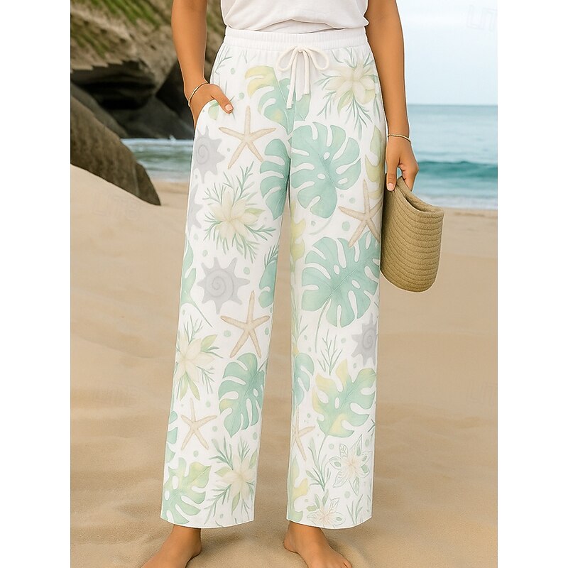 Women's Culottes Wide Leg Vacation Vintage Ethnic Style Full Length High Waist Floral Graphic Quick Dry Breathability Soft Inelastic Formal Outdoor Vacation Pink Purple Green Summer Spring Loose Fit