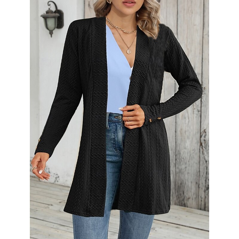 Women's Casual Jacket Breathable Comfortable Buttons Casual Plain Vacation Street Casual Daily Wear Single Breasted Regular Collarless Regular Fit Long Sleeve Outerwear Black Apricot Gray Fall Winter2