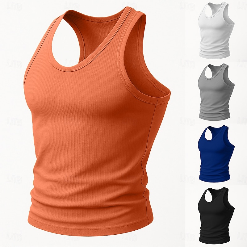 Men's Tank Top Undershirt Sleeveless Shirt Muscle Shirt Sleeveless Deep U Scoop Neck Summer Solid Color Plain Pit Strip Fashion Designer Sporty Ribbed Plain Outdoor Casual Going out Black White Navy