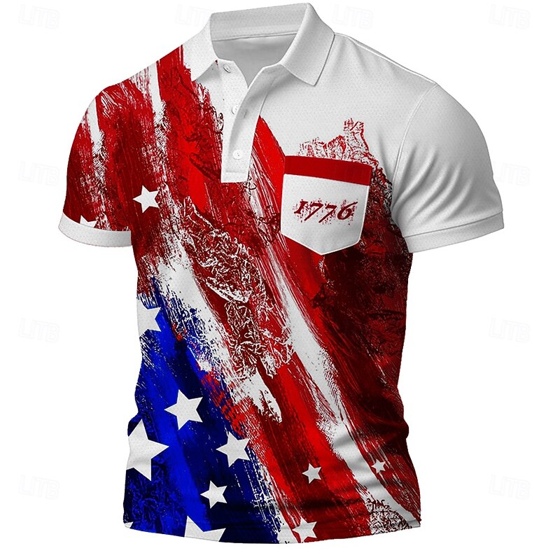 American Independence Day Men's American US Flag Polo Short Sleeve Polo Shirts Collared Shirts Casual Outdoor Athleisure Daily Wear Buttons Pocket 3D Print Summer White 1 White Red2