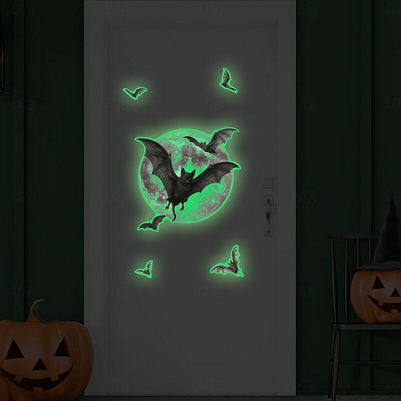 Halloween Wall Window Stickers Glow in the Dark , Moon Bat Ghost Face Decals for Day of the Dead Scene Decoration, Fluorescent Luminous Clings for Home Party Decor4