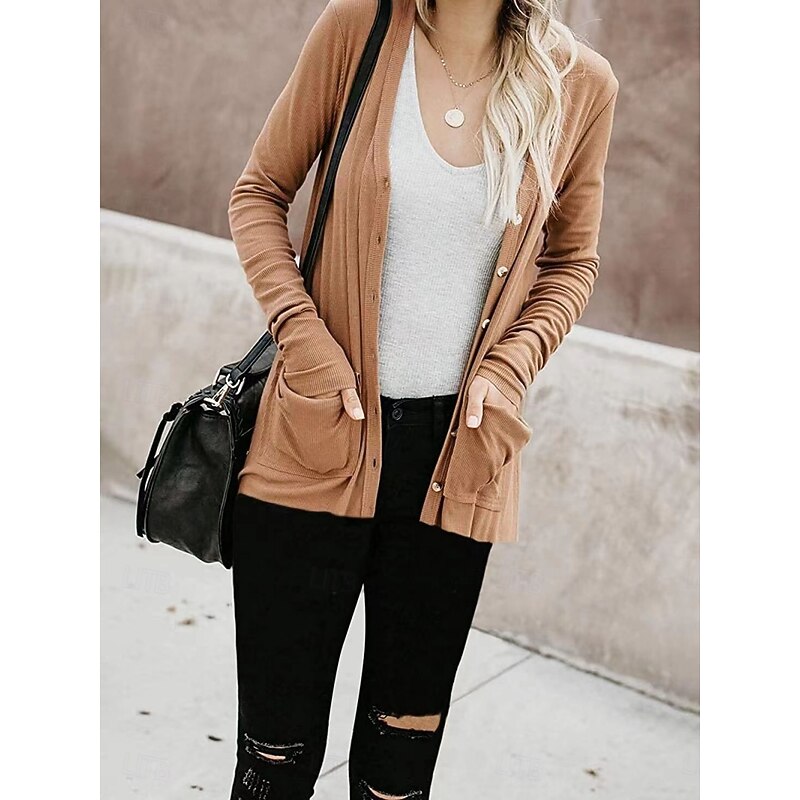 Women's Casual Jacket Breathable Comfortable Buttons Pocket Casual Plain Vacation Street Casual Daily Wear Single Breasted Regular V Neck Regular Fit Long Sleeve Outerwear White Pink Khaki Summer3