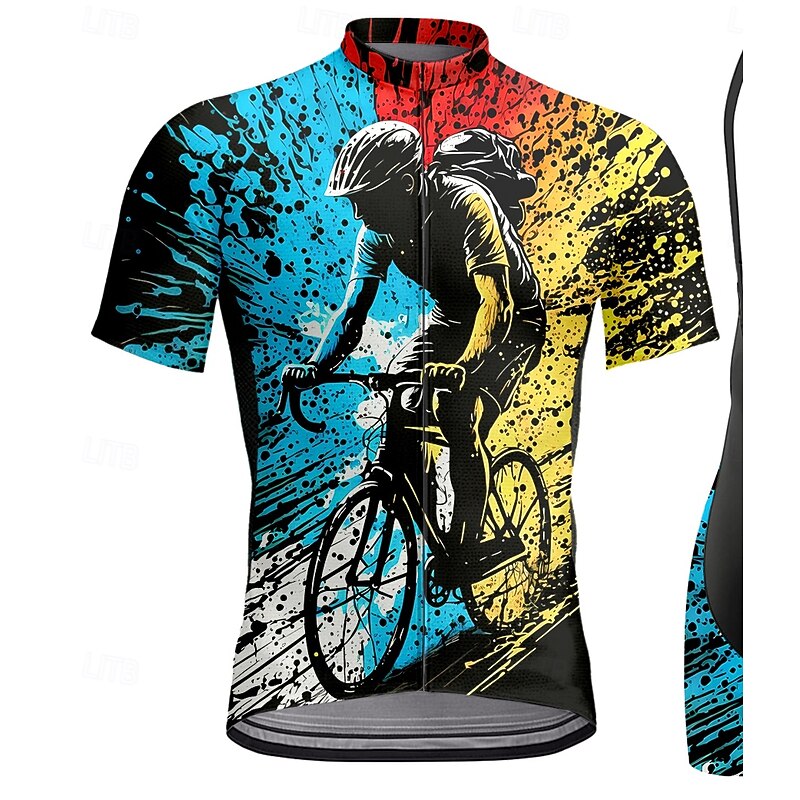 Men's Cycling Jersey with Bib Shorts Short Sleeve Blue Bike Sports Graphic Geometric Clothing Apparel3