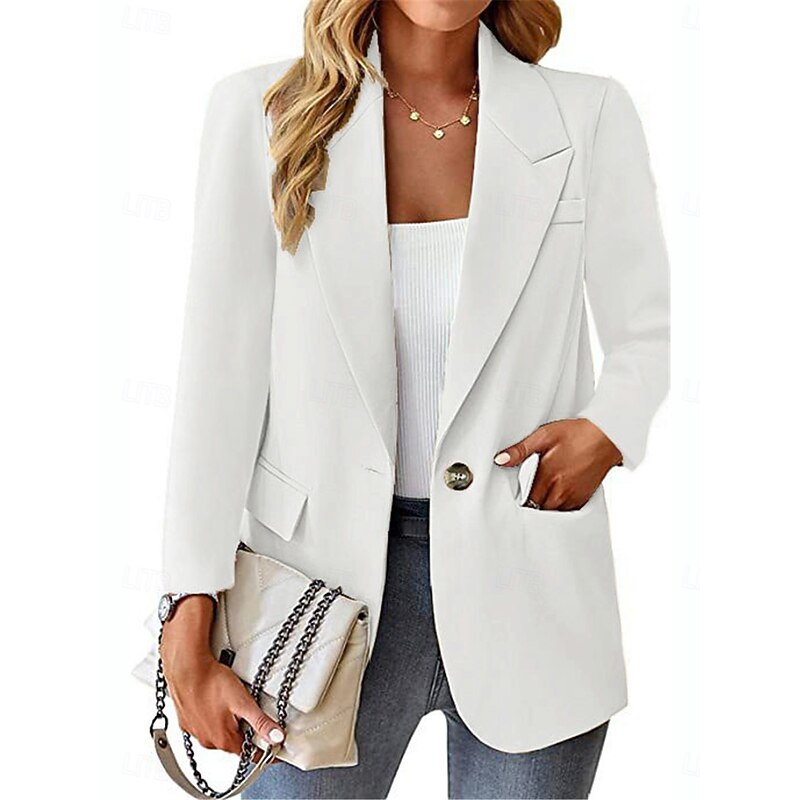 Women's Blazer Breathable Comfortable Buttons Pocket Casual Plain Office Street Casual Daily Wear Single Breasted Regular Turndown Regular Fit Long Sleeve Outerwear Black White Red Summer2